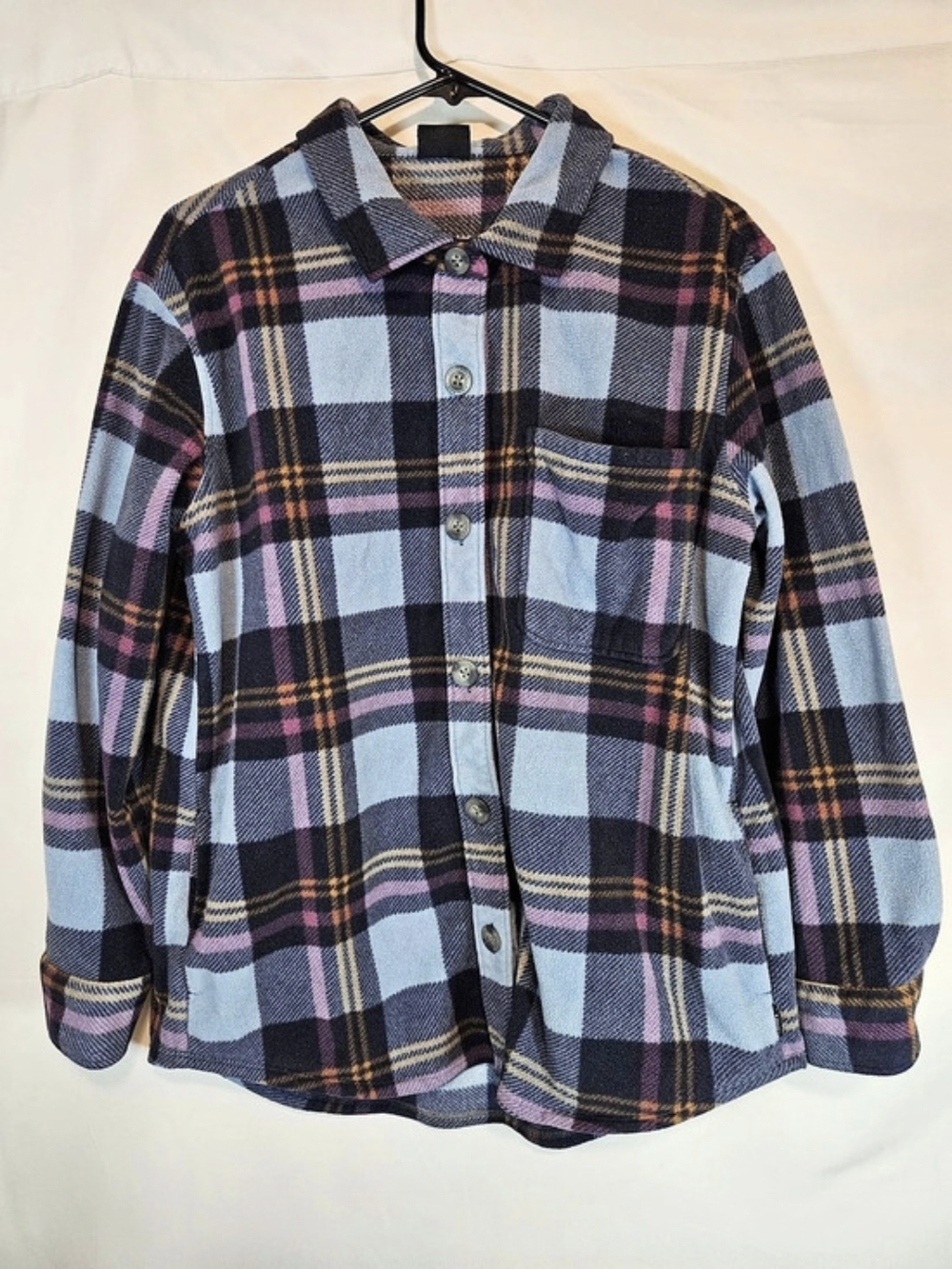 Eddie Bauer Plaid Button Down Fleece in Blue & Black Size Medium